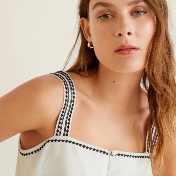 Mango Embroidered Midi linen Up Dress sz US M - Picture 2 of 3